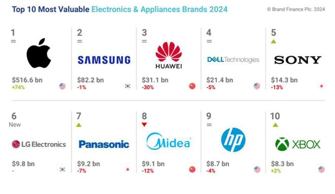 国际排位揭晓！大疆第45传音第36九游会网站2024中国电子家电品牌(图2)